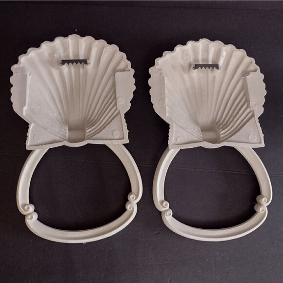 Vintage Set of Homco Home Interiors Clam Shell Hand Towel Rings Rack Nautical - Picture 2 of 7